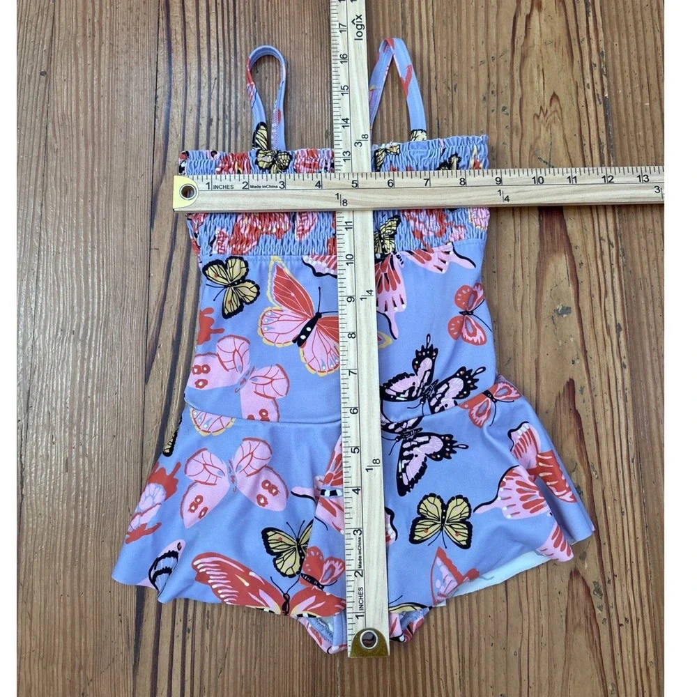 Hanna Andersson Swim Dress Girls Blue Pink Butterfly Smocked SIZE 18-24m
